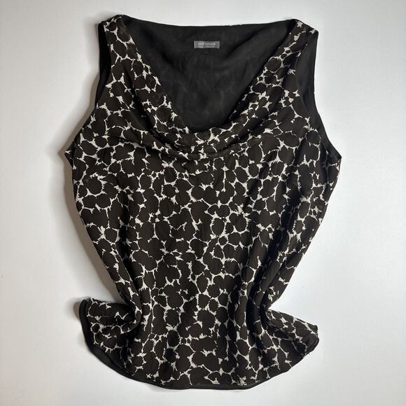 Ann Taylor Y2K Giraffe Print Cowl Neck Top L Brown Silky Minimalist Workwear - Picture 3 of 10
